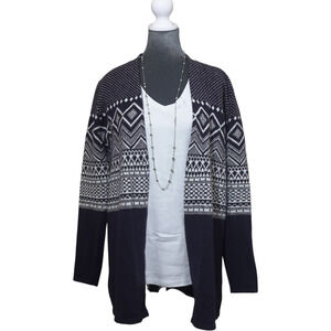 Talbots Cardigan Sweater Sz M Navy Nordic Fair Isle Cotton Blend Grandmacore EUC